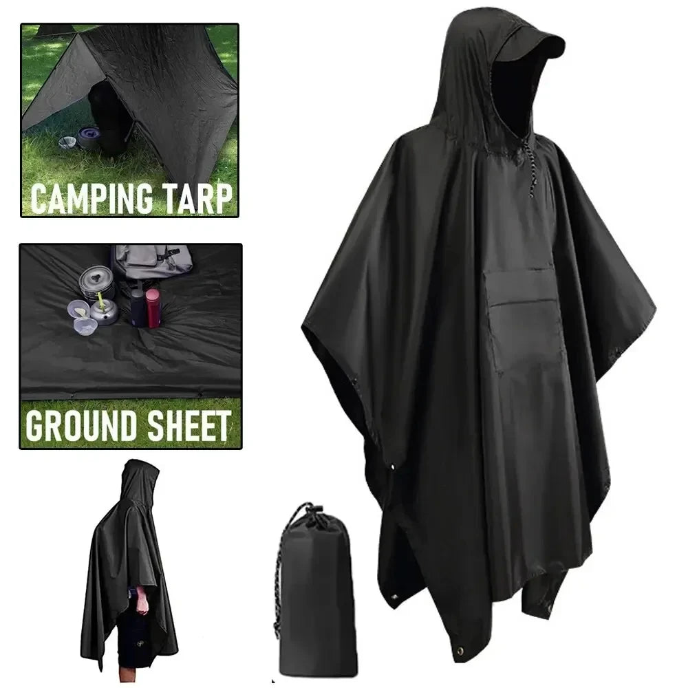 Waterproof Hooded Rain Poncho – Military Style Raincoat for Outdoor Sports & Emergency Use