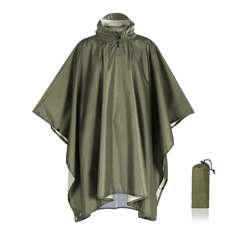 Waterproof Hooded Rain Poncho – Military Style Raincoat for Outdoor Sports & Emergency Use