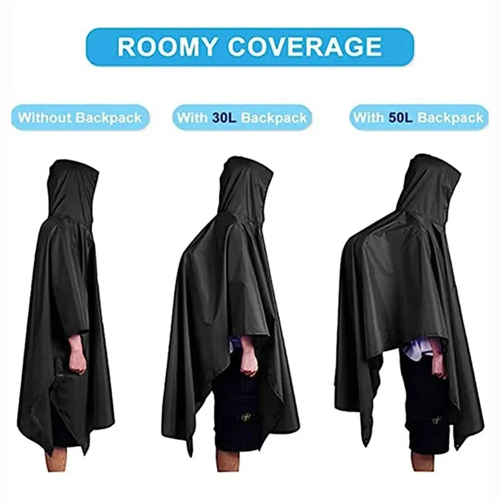 Waterproof Hooded Rain Poncho – Military Style Raincoat for Outdoor Sports & Emergency Use