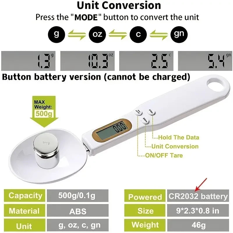 2 Pcs Digital Measuring Spoon Scale 0.1–500g – LCD Kitchen Food Scale