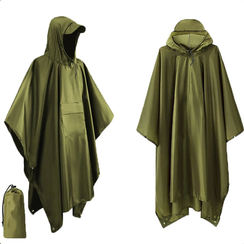 Waterproof Hooded Rain Poncho – Military Style Raincoat for Outdoor Sports & Emergency Use