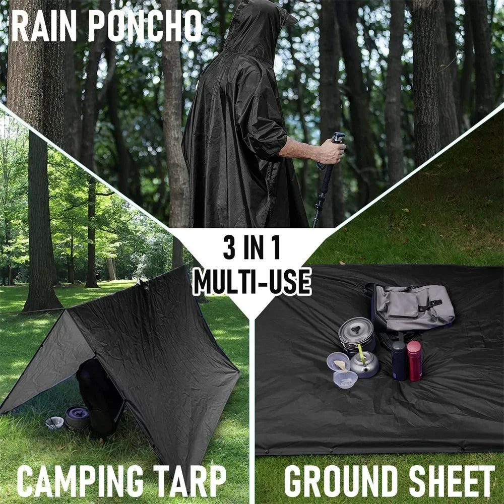 Waterproof Hooded Rain Poncho – Military Style Raincoat for Outdoor Sports & Emergency Use