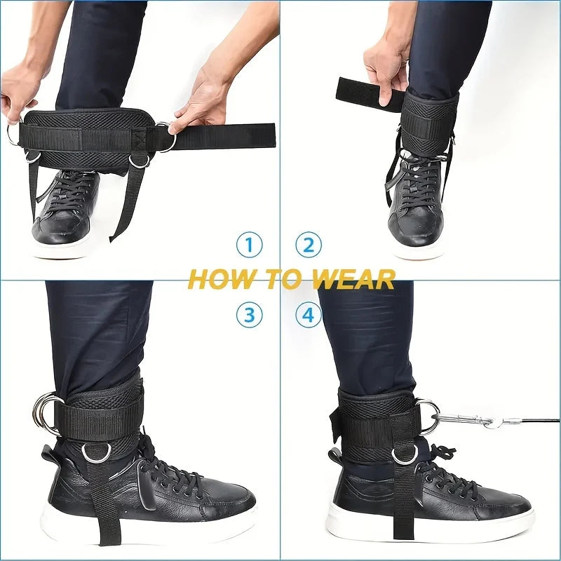 GymForce Adjustable Ankle Straps – D-Ring Cuffs for Gym & Cable Workouts