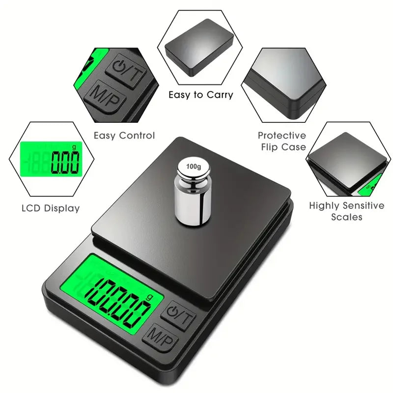 Precision Pocket Scale 1000g x 0.1g – Digital Gram Scale with Backlit LCD