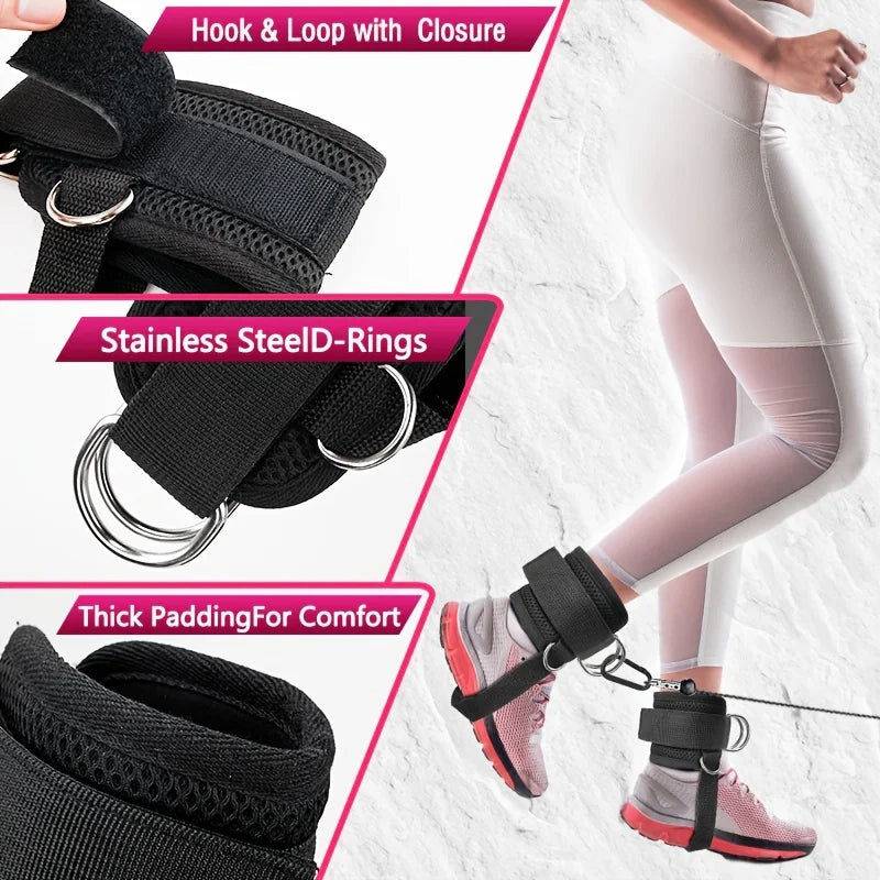 GymForce Adjustable Ankle Straps – D-Ring Cuffs for Gym & Cable Workouts